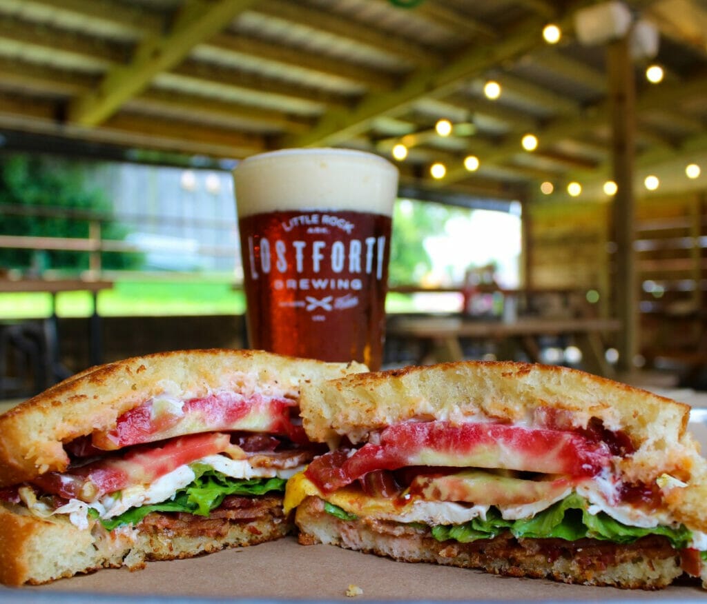 Lost Forty Brewing company sandwich and beer