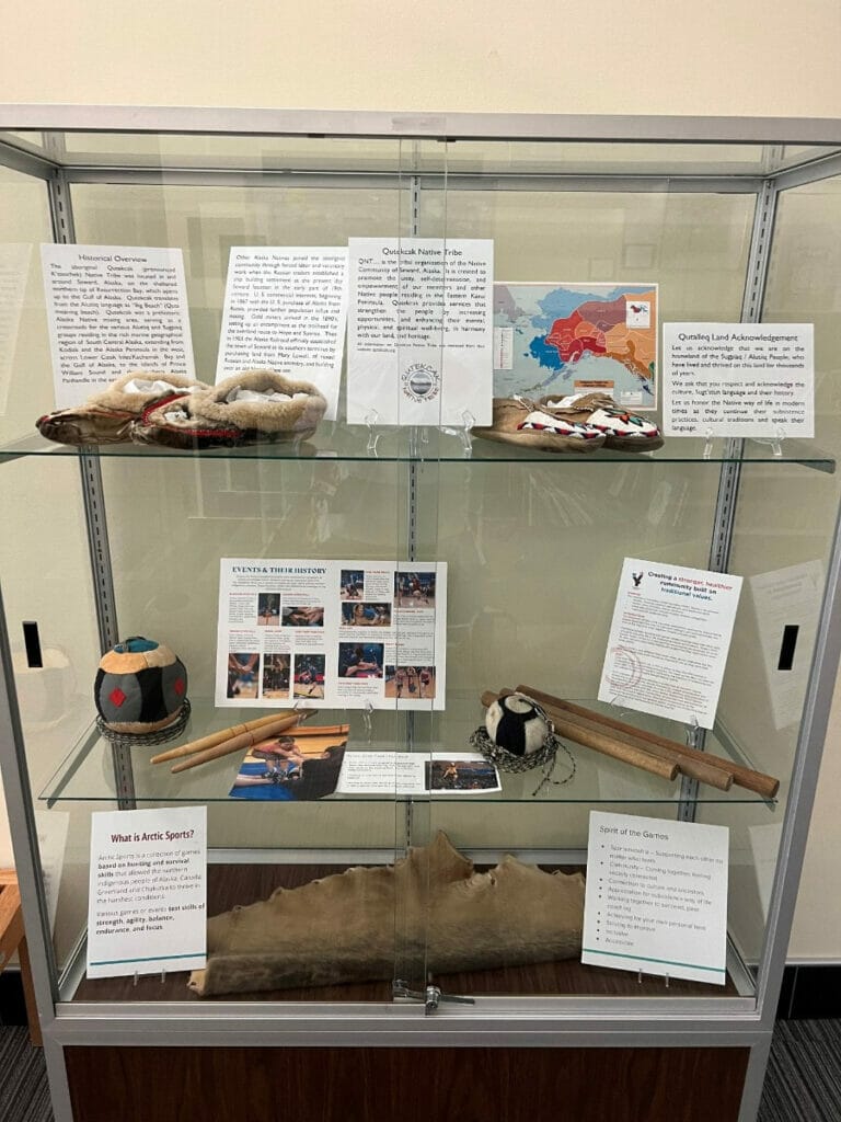 Native American display at the Seward library 