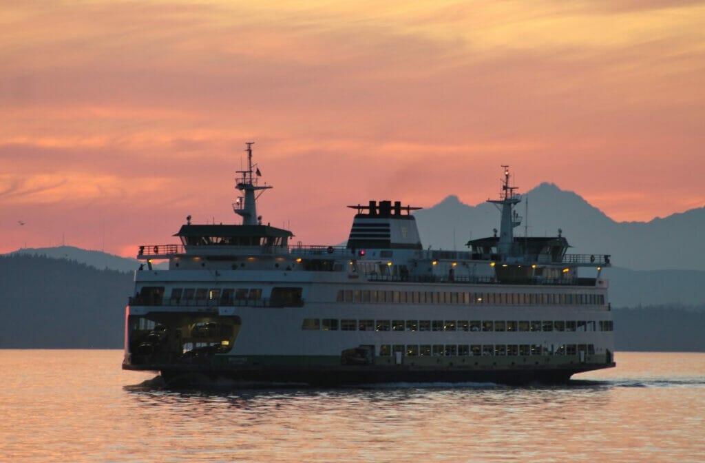 Ferry at sunset