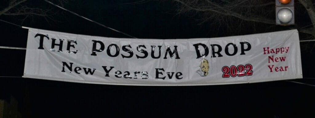 Banner for the Possum Drop in Tallapoosa, Georgia
