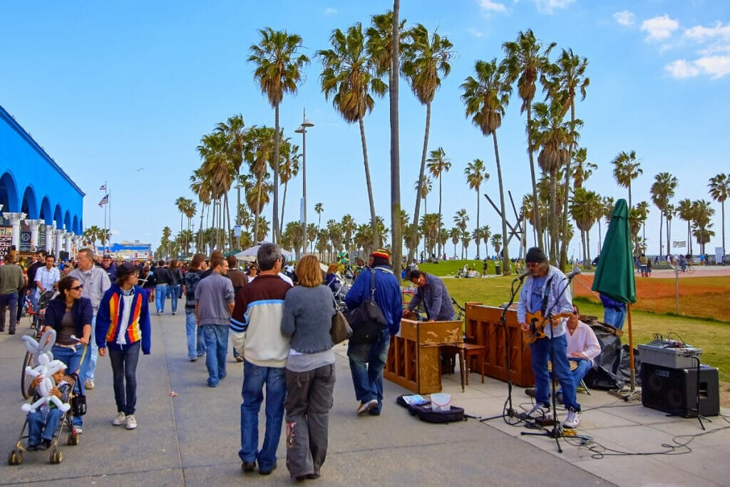 People walking around Venice Beach