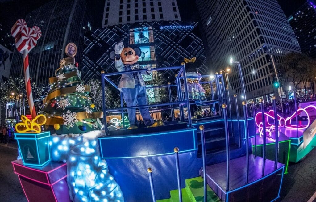 Mickey waving during the Magnificent Mile Light festival 