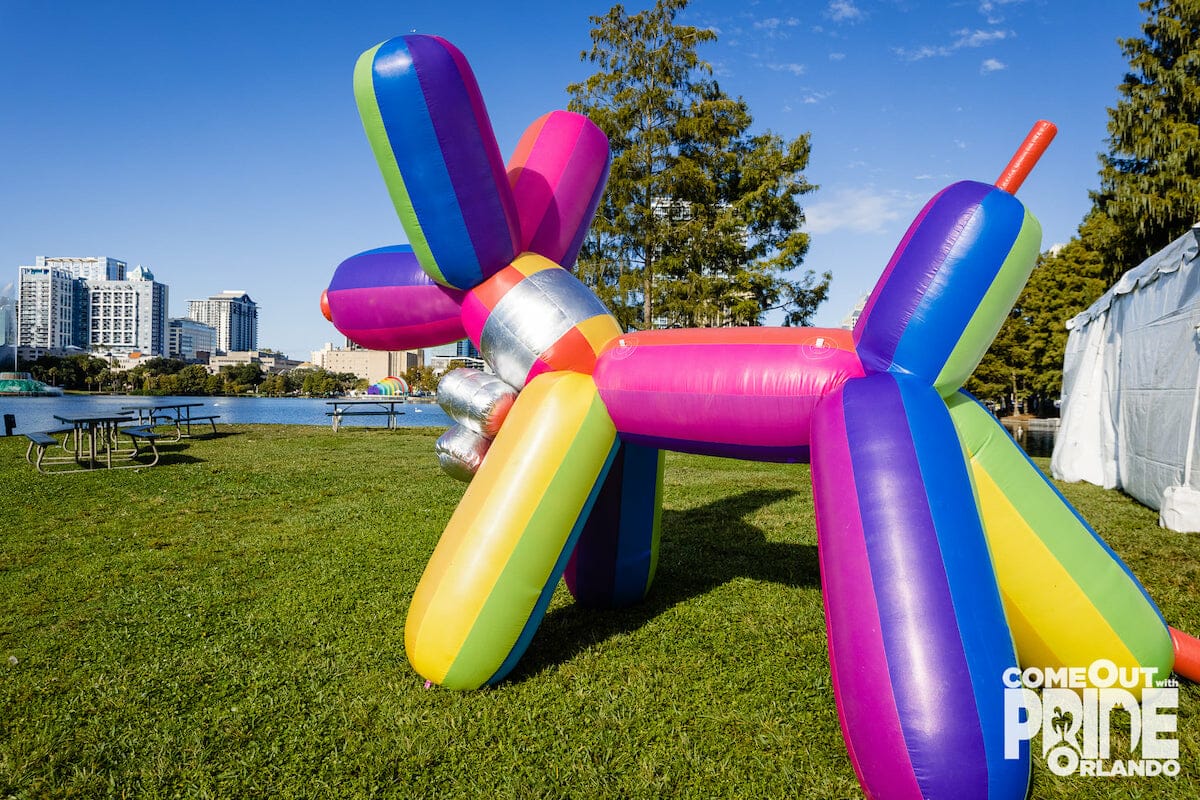 A giant colorful balloon dog at Orlando Pride Festival