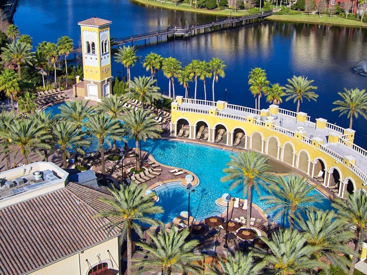 Exterior view of Tuscany Village, a Hilton Grand Vacations Club in Orlando FL