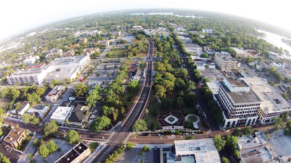 A bird's eye view of Winter Park, one of the best places to visit near Orlando Florida