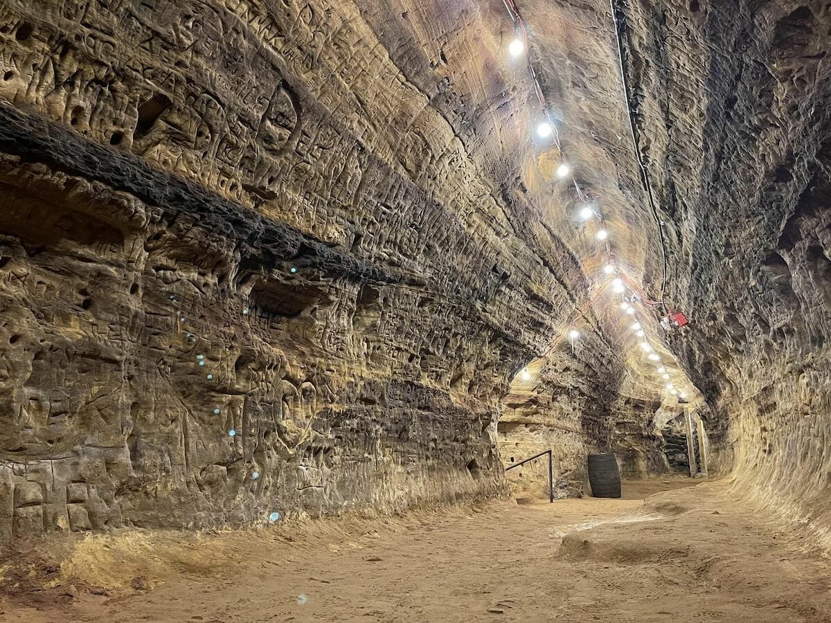Inside the caves at Robber's Cave Tours, one of the most fun things to do in Lincoln Nebraska