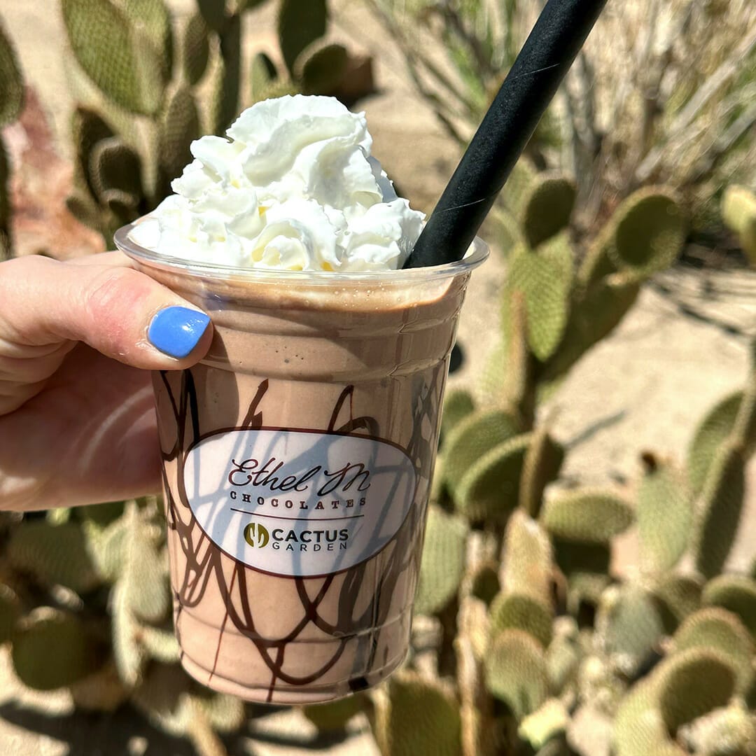 A blended chocolate beverage from Ethel M Chocolates and Cactus Garden in Henderson Nevada
