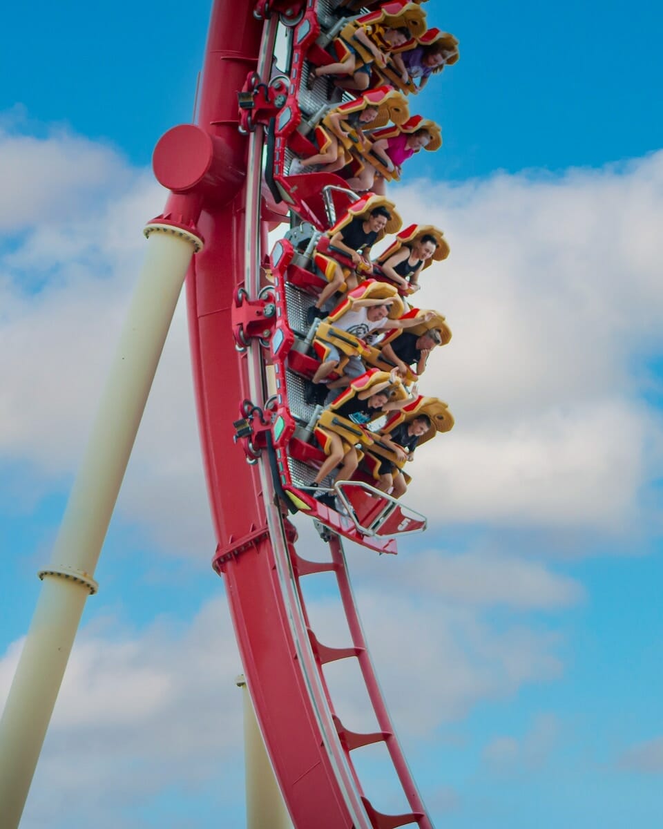 A red roller coaster at Universal Studios Orlando