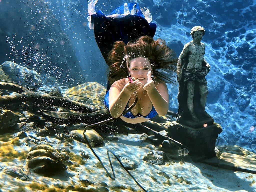 One of the live mermaids at Weeki Wachee Springs State Park in Florida