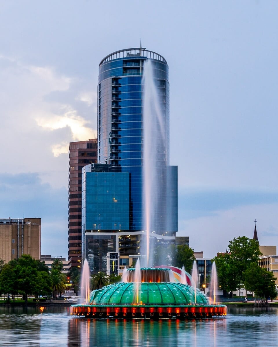 fountain at Lake Eola in downtown Orlando