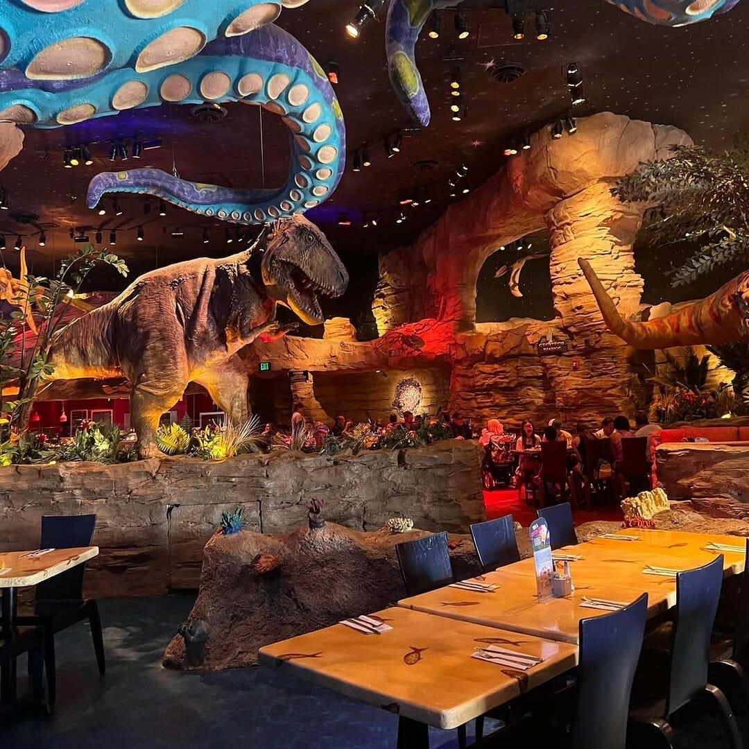 interior of T-Rex Cafe in Disney Springs, Orlando Florida