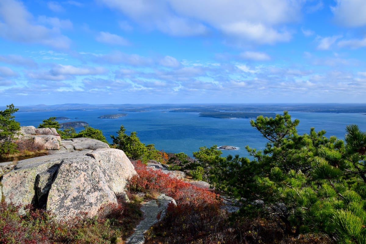 Aerial view of Champlain Summit in Acadia National Park, one of the most beautiful places in America if not one of the most beautiful places in the World in general