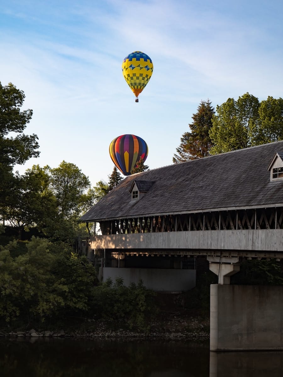 hot air balloons rise over Frankenmuth Michigan