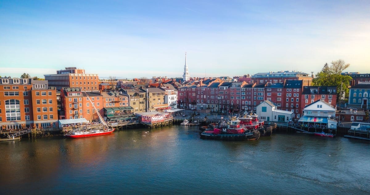 historic brick buildings surround the harbor at Portsmouth New Hampshire, one of the most beautiful places in America