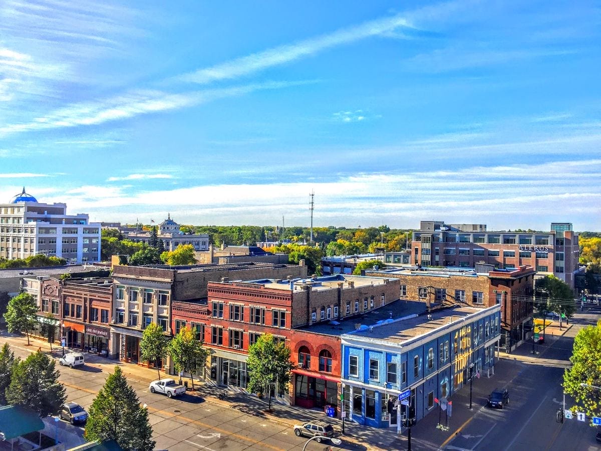 aerial view of downtown Grand Forks, North Dakota