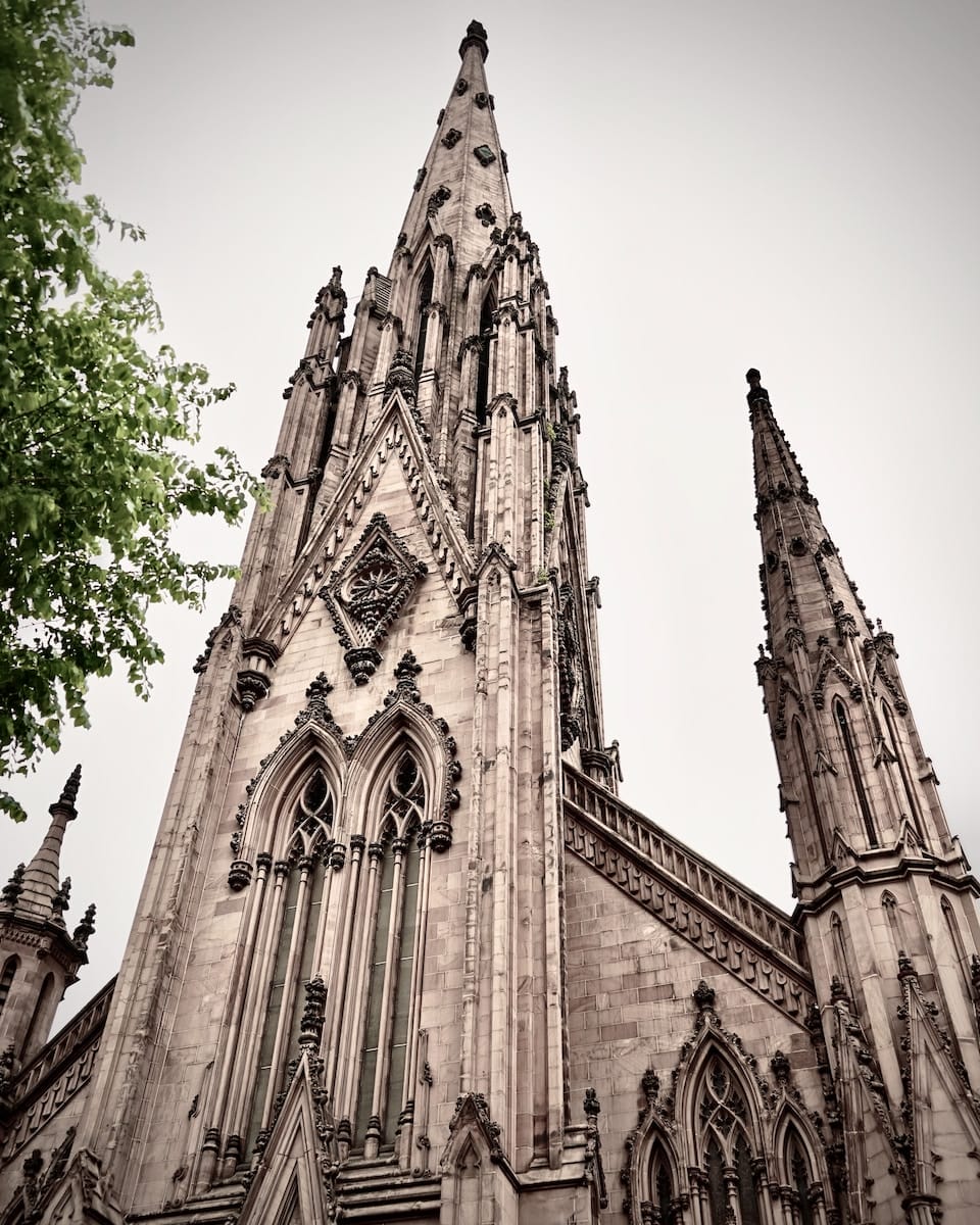 Intricate architecture of the Mt Vernon United Methodist Church in Baltimore Maryland