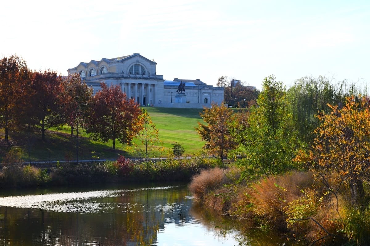 gorgeous view of trees, water, and grass in Forest Park St Louis