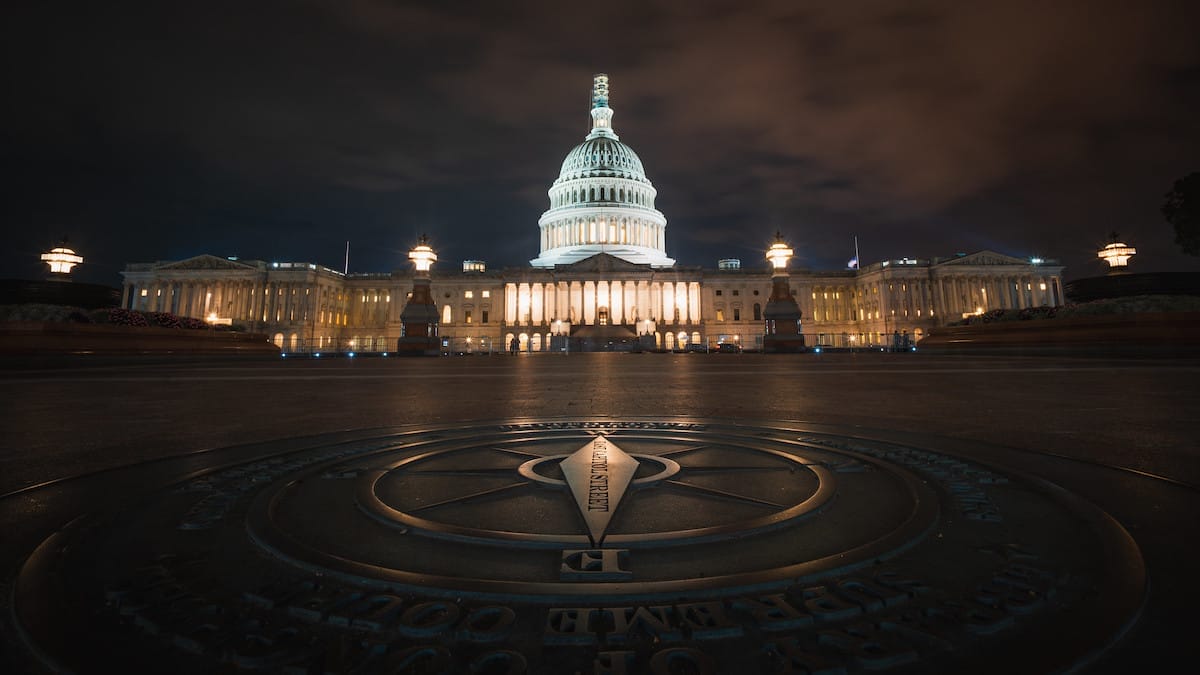the US Capitol building at night