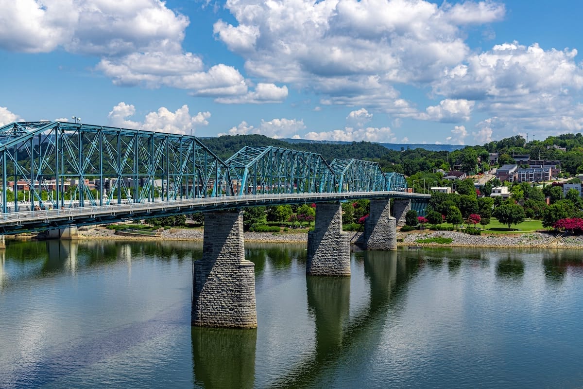 view of Chattanooga Tennessee from a pedestrian bridge