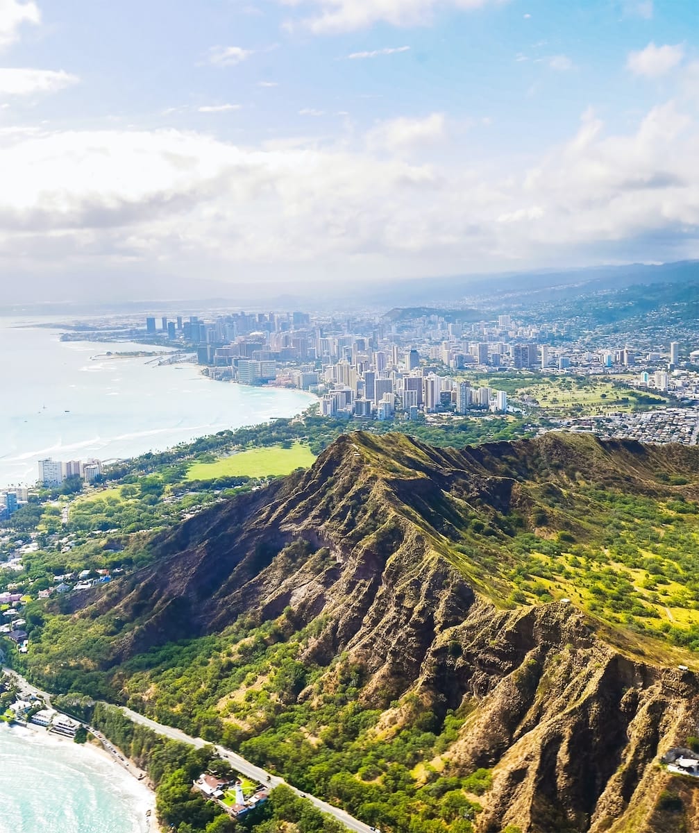 Aerial view of Honolulu Hawaii including Diamond Head