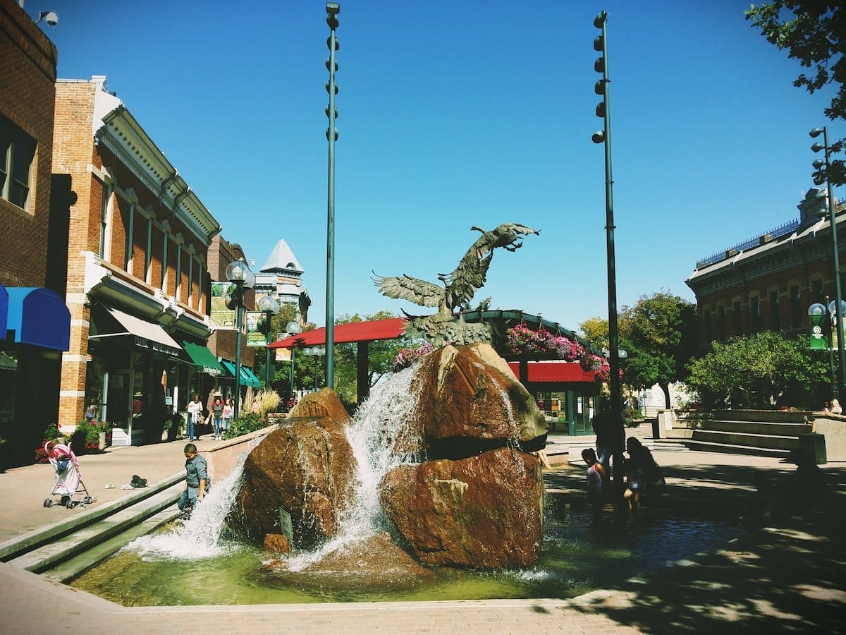 water fountain sculpture in Old Town Square, Fort Collins, Colorado, one of the best things to do near Cheyenne, Wyoming