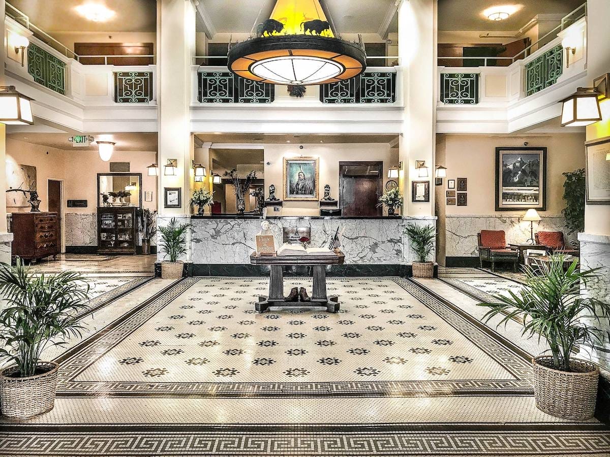 the lobby of the Historic Plains Hotel in Cheyenne, Wyoming